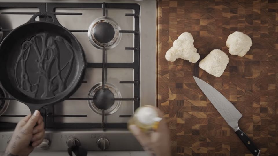 A pan ready to cook Lion's mane mushrooms