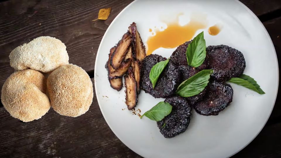 Lion's mane cooked and sliced on a plate